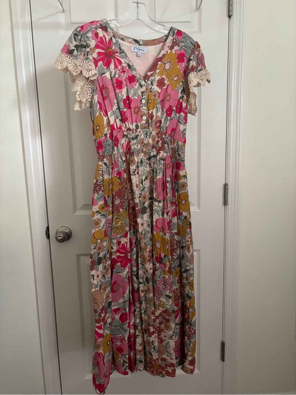 Polagram Floral Lace-Trim Midi Dress